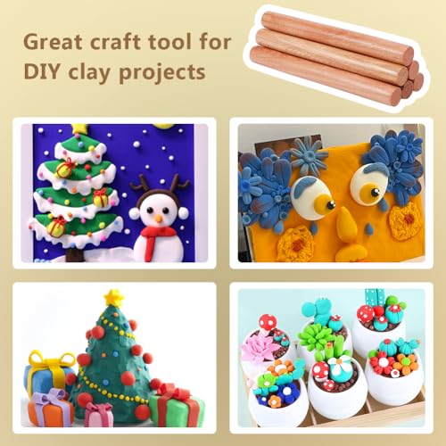 OLYCRAFT 8pcs Wood Rolling Pins 25.5cm Clay Rolling Pins 27.5mm Diameter Classic Wooden Rolling Pins Natural Wood Texture Rollers Wood Clay Roller for Clay Modeling Pottery Tools - Image 4