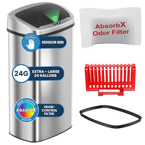 iTouchless 91 Liter / 24 Gallon Sensor 2.0 Kitchen Trash Can...