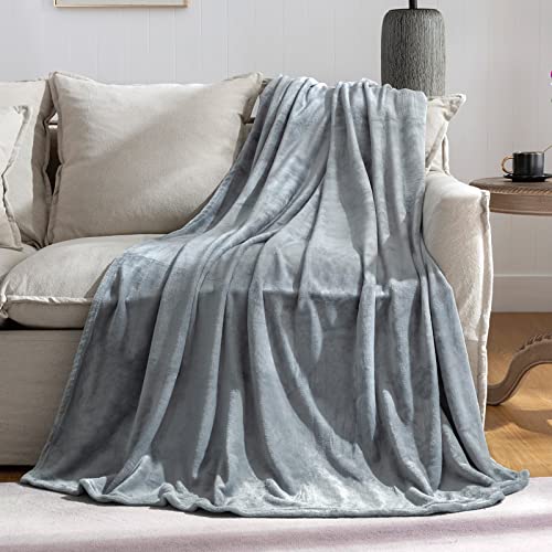 Image of Grey Throw Blanket,Fleece Blanket Throw Size 50 inchx60 inch,Super Soft Cozy Plush Light Grey Blanket for Couch Sofa Bed,Flannel Lightweight Warm Bed Blankets for Adults,JIAHANNHA