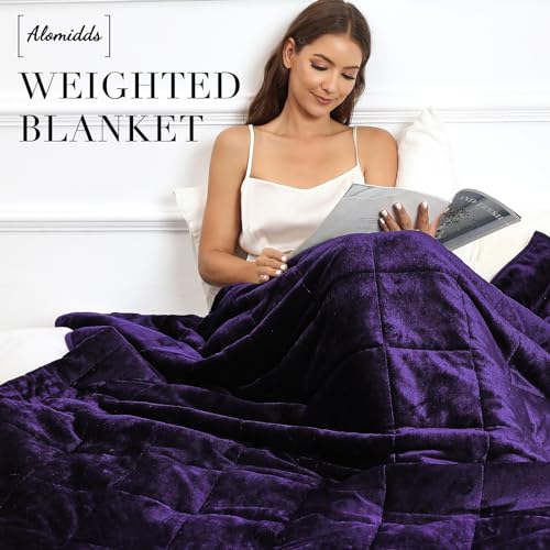 Image of Alomidds Weighted Blanket Twin Size 15lbs 48x72 inches, Sherpa Weighted Blankets for Adults,Fluffy Warm Sherpa & Cozy Soft Flannel Snuggle Thick Heavy Blanket Great for Relaxing, Purple