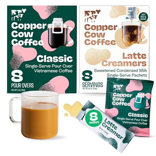 Copper Cow Coffee Pour Over Vietnamese Coffee Pouches + Sweetened Condensed Milk Creamers