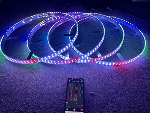 17.5'' Dream Color Chase RGB Double Row LED Wheel Light Dancing Flow Multi-Colors IP68 w/Turn Signal,Lock,Braking Functionand Can Controlled by Remote&APP Simultaneously
