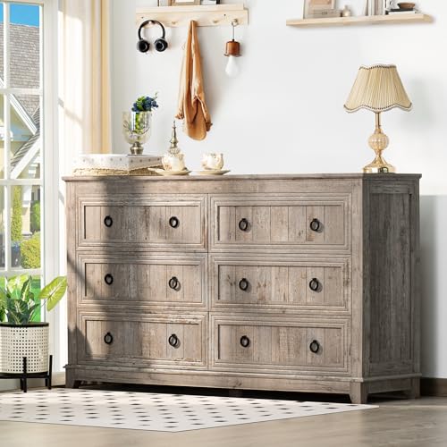 Joaxswe Bedroom Dresser and Nightstand Sets 4 Piece, Farmhouse 6 Drawers Dresser & 40.5\" Tall Chest of Drawers, 18\" Nightstands Set of 2, 54\" Wide Furniture Dressers for Bedroom, Living Room, Grey