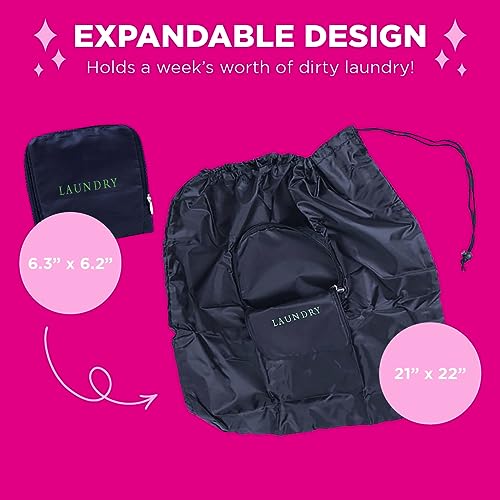 Miamica Travel Laundry Bag - Laundry Script, Navy/Green2