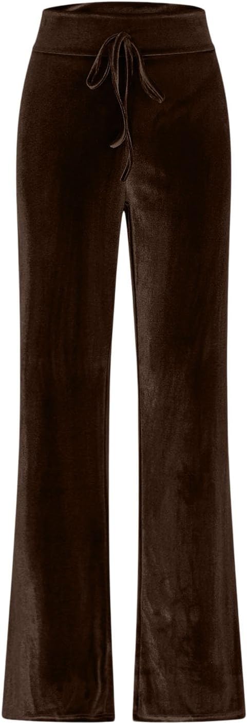 Women's Velour Velvet Wide Leg Pants Drawstring High Waist Palazzo Pants Casual Loose Dressy Jogger Trousers