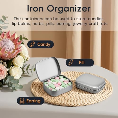 Image of HASTHIP 6 Pcs Small Metal Tin Boxes with Lids - Rectangular Metal Hinged Tin Box Container Mini Portable Storage Container Kit for Crafts, Candies, Spices, Travel & DIY, 6x4.7x1.5cm