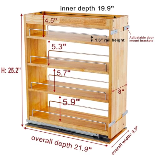 OCG 4 Tier Pull Out Spice Rack Holder Shelves (8" W x 22" D), spice organization for cabinet Storage Organization, pull out spice racks for inside cabinets by OCG - Used condition - Image 2