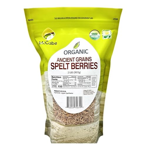 MacCabe Organic Spelt Berries - Whole Wheat Berries - Rich with Fiber & Minerals - USDA and CCOF Certified | Product of USA | 2 Lbs