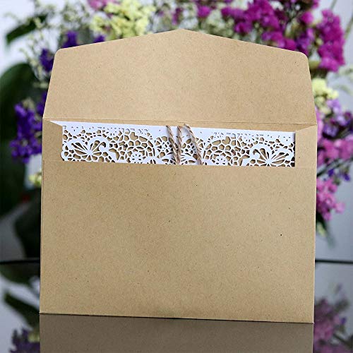20 Pieces Wedding Invitations Cards Laser Cut Handmade White Kit with Envelopes Brown Kraft Card Inserts for Marriage Engagement Wedding Baby Shower Birthday Party Supplies - Thumbnail 5