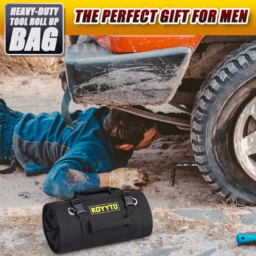 Gift for Men,Premium Tool Roll up Bag - Heavy Duty Small Tool Bag Organizer and Storage with W/Detachable Pouches,Waterproof Oxford Cloth,Suitable for Motorcycle,Truck,Electrician,Mechanics etc,Black - Thumbnail 2