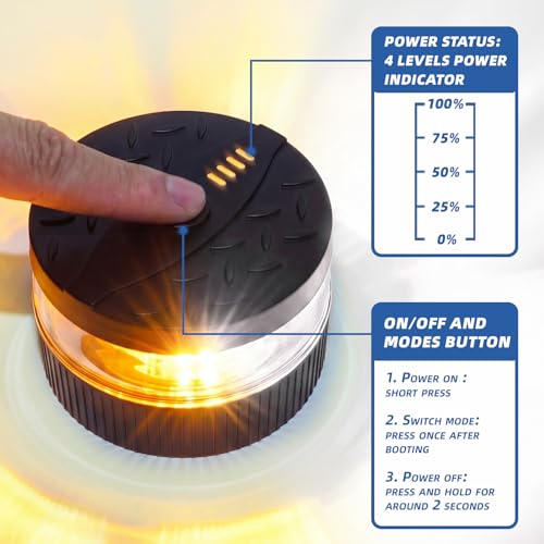 PKINGLAKE Battery Operated Amber/White Beacon Strobe Light w/Magnetic Base, Portable USB-C Rechargeable Mini Roof Top LED Warning Emergency Flashing Lights for Trucks, Vehicles, Car, Tractor 1-Pcs by PKINGLAKE - Image 3