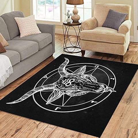 Pinbeam Area Rug Pentagram Demon Baphomet Satanic Goat Head Binary Symbol Home Decor Floor Rug 3' x 5' Carpet Cover