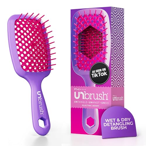 FHI Heat UNbrush Detangling Brush for Pain-Free Brushing on All Wet or Dry Hair Types — Durable DuoFlex Anti-Static Bristles, Lightweight Handle, Vented Hair Brush