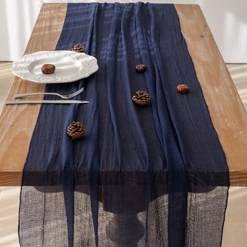 Image of Navy Cheesecloth Table Runner 120 Inches for Party Boho Home Decorations | For Wedding Baby Shower Bridal Shower Birthday Engagement Party 10FT Rustic Boho Home Decor