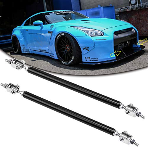 Xotic Tech 2pc Adjustable 6 -9  Front Bumper Lip Splitter Diffuser Strut Rod Tie Bars Compatible with Most Vehicles [Black]
