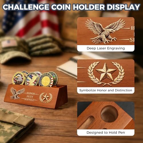Soporte de Monedas Militar en Madera Sólida con Diseño de Águila y Estrella miniatura 4