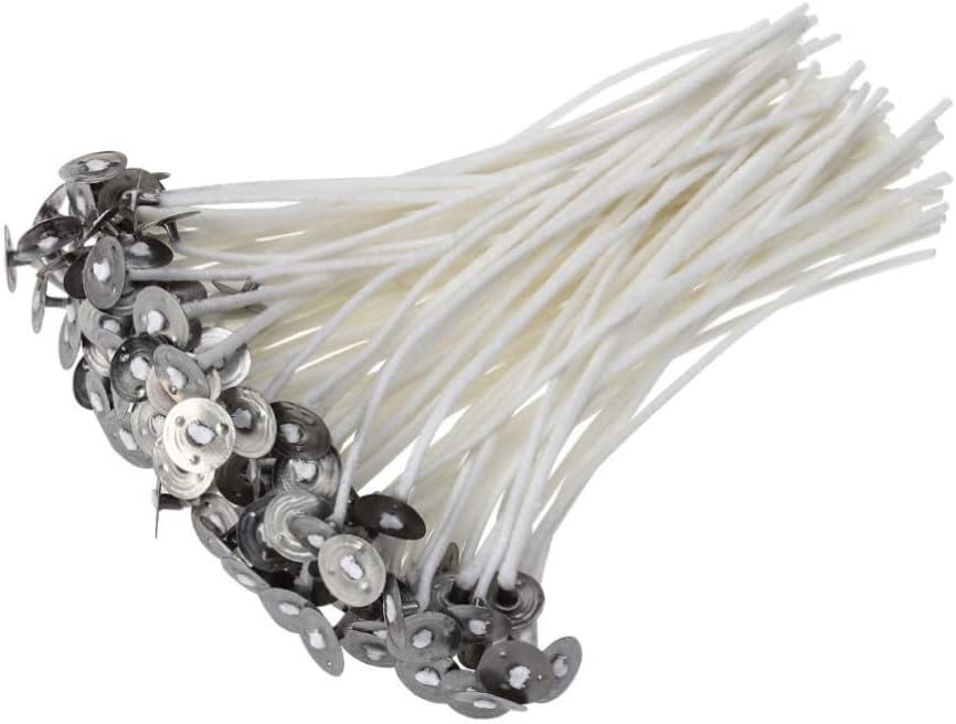 100pcs Low Smoke Cotton Core Candle Wicks with Tabs for Candle Making Projects Pre-Waxed for All Wax Types Easy to Use