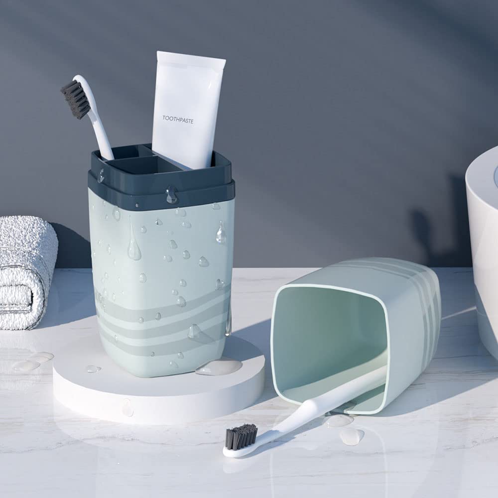 Portaspazzolini Da Viaggio 2 Pezzi - Custodia Rigida Con Portadentifricio, Grigio E Blu - Foto 5