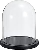 PATIKIL 7.3x5.9" Clear Glass Cloche Dome with Black Wooden Base - Heat-Resistant Bell Jar Display for Home Decor, Christmas, Weddings