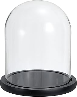 PATIKIL 7.3x5.9" Clear Glass Cloche Dome with Black Wooden Base - Heat-Resistant Bell Jar Display for Home Decor, Christmas, Weddings