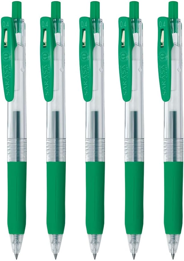 Zebra Gel Ballpoint Pen, Sarasa Clip, 0.4mm, Green, Set of 5 P-JJS15-G5-AZ