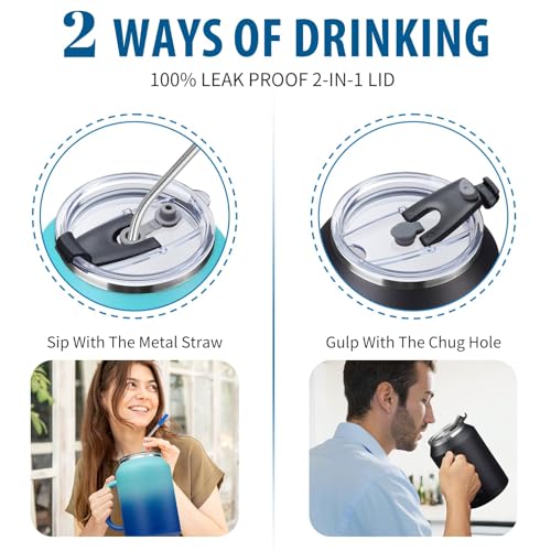 Image of Stainless-Steel Coffee Cup 32 oz Mug Tumbler - with Handle, Straws & Protective Boot, Keep Cold 36hrs & Hot 24hrs, Insulated Tumbler Water Cup, Leak-proof Big Travel Mugs Thermal Flask Water Bottle