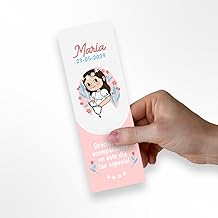 Communion Details for Guests: Personalised Bookmarks in Cardboard 350 g – Choice of Design Boy/Girl/Unisex, Customize with Name and Date, Packs of 25 Units (Pink)