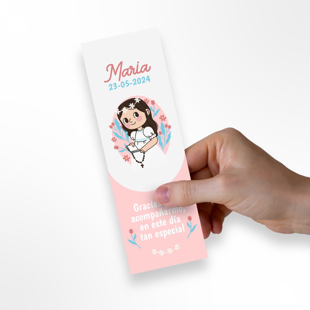 Detalles de Comunión para Invitados: Marcapáginas Personalizados en Cartulina 350gr - Elección de Diseño Niño/Niña/Unisex, Personaliza con Nombre y Fecha, Packs de 25 unidades (Rosa)
