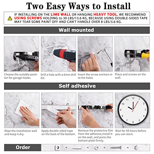 5 Racks And 4 Hooks Mop And Broom Holder Wall Mount, Broom Organizer Storage Tool Racks Stainless Steel Heavy Duty Hooks Self Adhesive Solid Non-Slip For Home Kitchen Garden Laundry Garage #TOP4