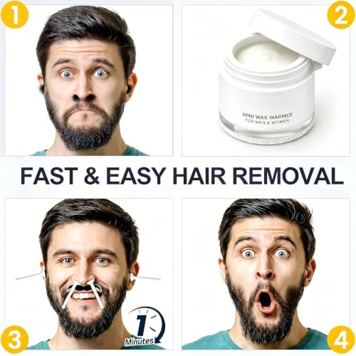 Image of Nose Wax Kit, 120g Nose Hair Wax Kit for Men & Women, Painless Nose Hair Removal with USB Fast Heat, Smart Constant Temp, 40 Applicators, Wooden Sticks, After-Wax Wipes and Moustache Guards (White)
