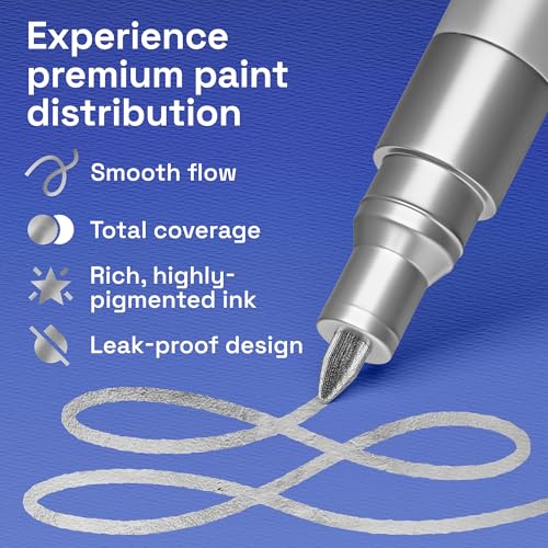 Image of ARTISTRO 5 Silver Paint Pen for Rock, Glass, Ceramic, Wood, Tire, Fabric, Metal, Canvas, Marking, Painting - Set of 5 Acrylic Paint Markers Water-based