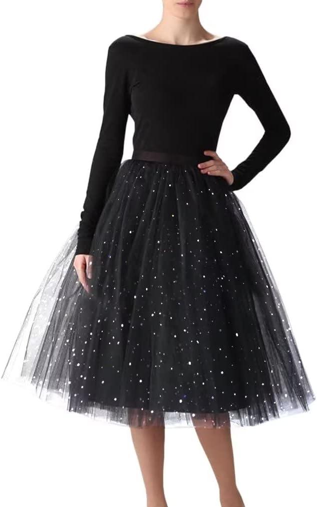 Women's Short Knee Length Night Out Bridal Sparkle Tulle Skirt