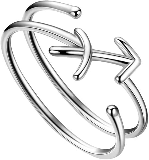 Sagittarius Zodiac Sign Ring Adjustable 925 Sterling Silver Celestial Minimalist Ring Astrology Statement Ring for Women Teenager November December Birthday Gift Engagement Bridesmaid Gift FR0002S