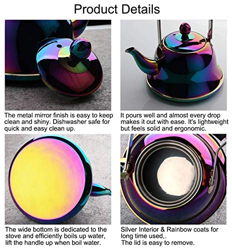 Whistling Tea Kettle with Infuser Stainless Steel Teapot Rainbow Teakettle for Stovetop Induction Stove Top Fast Boiling Heat Water Cute Tea Pot Colorful 2-Liter 2.1-Quart