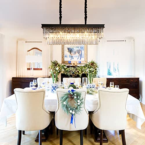 Image of Rectangular Crystal Chandelier Dining Room Black Rectangle Pendant Light