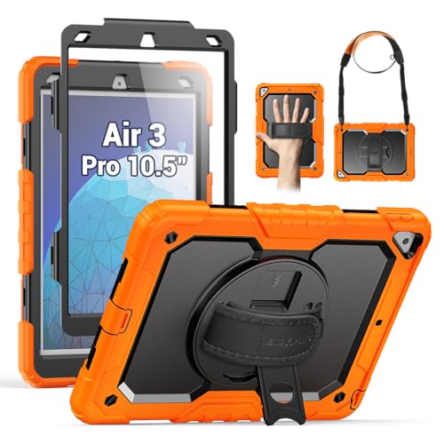 Coque iPad Air 3 antichoc robuste avec film écran et support rotatif orange SEYMAC