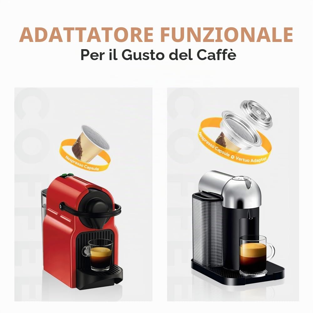 Adattatore per cialde di caffè riutilizzabile per Delonghi-ENV135, VertuoLine-GCA1, BENFUCHEN Supporto in acciaio inox per macchina Vertuo, preparazione del caffè al gusto originale Nespresso