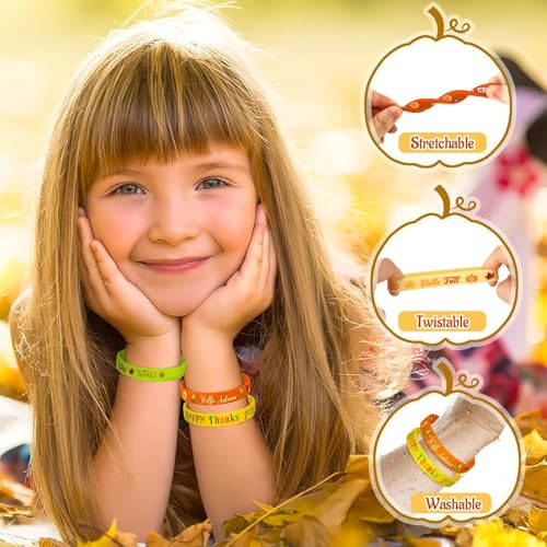 Image of JUNEBRUSHS 64pcs Thanksgiving Party Favors Fall Silicone Bracelets