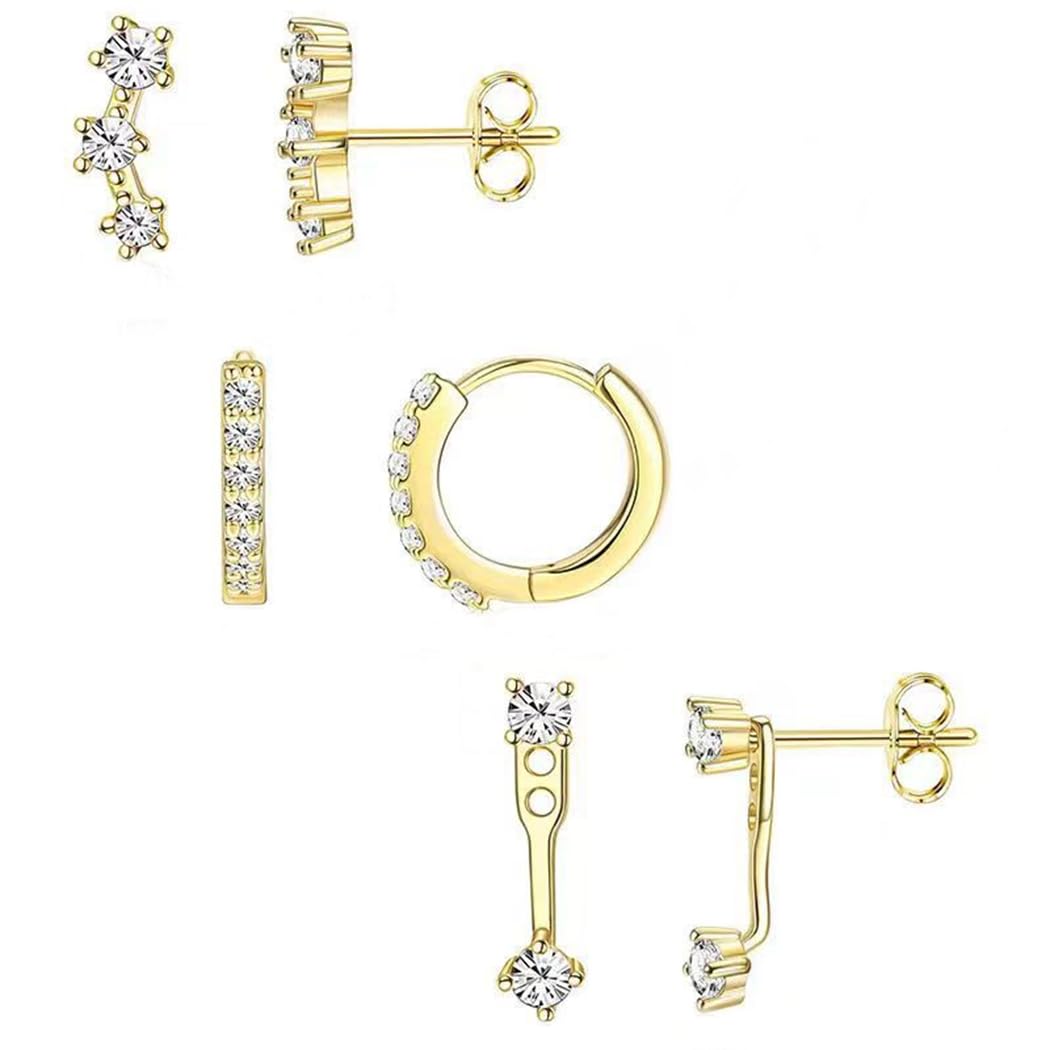 sannidhi Earrings Set for Women Girls Stylish Rhinestone Stud Earring Stainless Steel Cartilage Hypoallergenic Earrings Combo Set for Multiple Piercing-picture-3