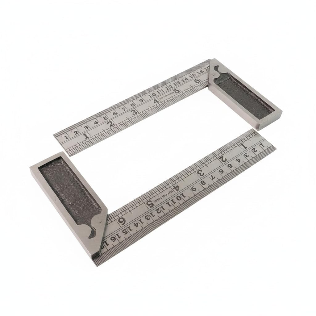 Oblivion Try Square Ruler 6 Inch – Heavy-Duty Metal Precision 90° Right Angle Measuring & Marking Tool for Woodworking & Metalwork, Professional Engineer Scale with Etched Measurements (Set of 2)-image-2