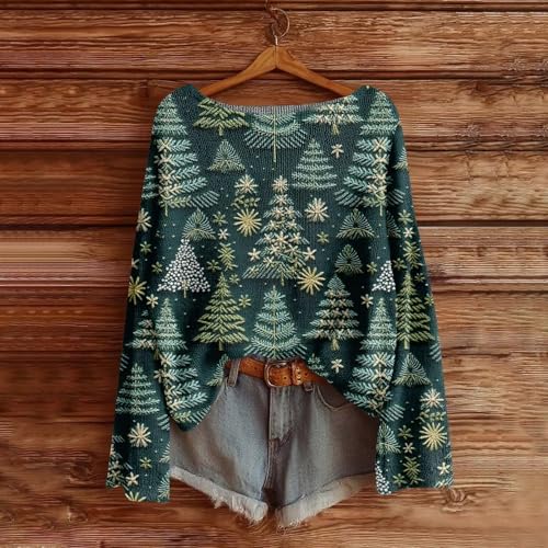 Women's 2025 Floral Print Oversized Sweaters Casual Long Sleeve Crewneck Pullover Knit Jumper Tops Fall Clothes2