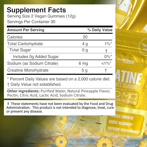 Image of Creatine Gummies 5000mg, 30 Servings Creatine Monohydrate Gummies - Third-Party Tested Creatine for Women, Pineapple Flavor Creatine for Men, Muscle Growth, Strength, and Recovery - Pack of 1
