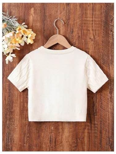 Floerns Girl's Short Sleeve Bow Cropped Sweater Crew Neck Cute Pullover Tops2