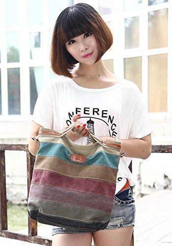 Sac à main toile et porte-documents rayé pour femme style coréen - 4