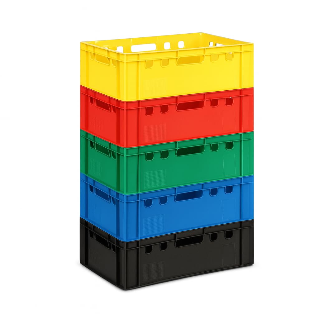 gardivo Cajas E2 5 unidades 60 x 40 x 20 cm, varios colores, caja de carnicería, caja de almacenamiento, color verde, apilable, resistente