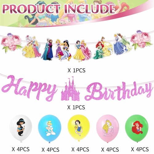Radsar PRINCESS PARTY BANNER Pink Princess Birthday Banner Princess Birthday Party Decorations Princess Garland thumb #2