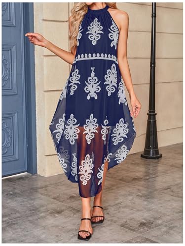 Image of Verdusa Women's Summer Dress Halter Flowy Asymmetrical Western Dress Boho Vacation Outfits