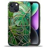 CARLOCA Case for iPhone 13 iPhone 14,Stained Glass Style Monstera Leafs Design - Hybrid Dual Protection Soft TPU + Hard PC, Shockproof Anti-Scratch Cover Men Women Girl Stylish Phone Case