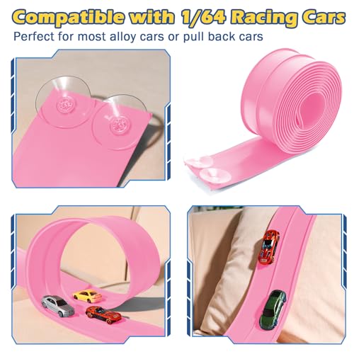 Image of Flexible Race Track for Kids 3+, Flexible Car Track 15Ft Race Track Compatible with Diecast 1 /64th Cars, Roll Up Car Ramp Toy with Strong Suction Cups