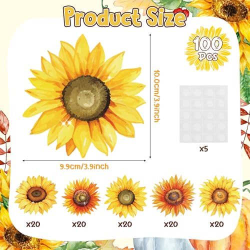 Image of Sunflowers Glitter Cutouts - 100Pcs Summer Flowers Shaped Cut-Outs Spring Paper Die Cut with Glue Points for Summer Holiday Party Baby Shower Home School Classroom Bulletin Border Wall Decorations